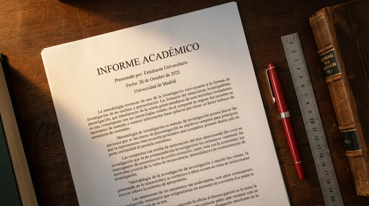 Informe academico impreso sobre escritorio